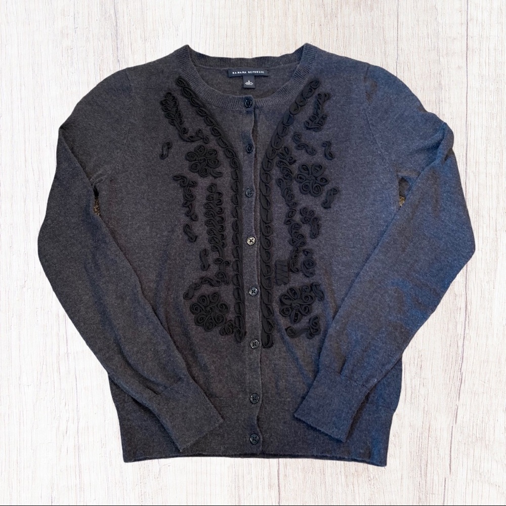 Banana Republic Gray Embellished Silk Cardigan